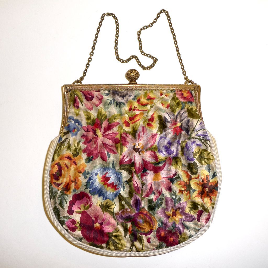 Vintage Vibrant Floral Silk Needlepoint Purse from bejewelled on Ruby Lane