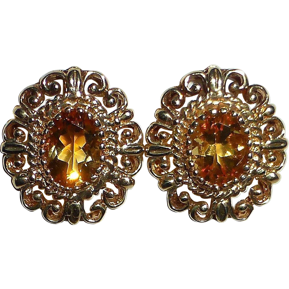 Madeira Citrine 10k Gold Lacy Post Earrings from bejewelled on Ruby Lane