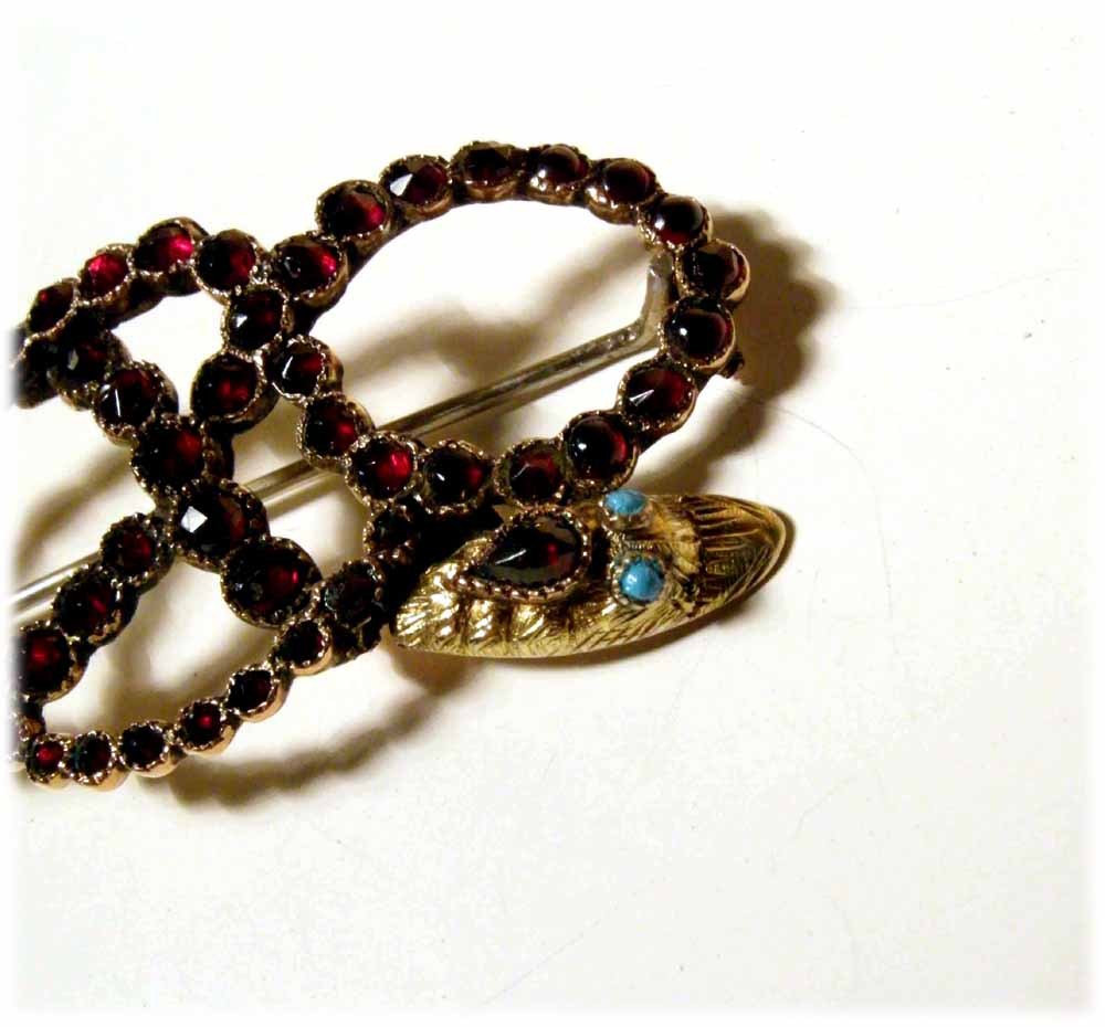 Amazing Victorian Era Brooch Snake & Bohemia Garnets from ...