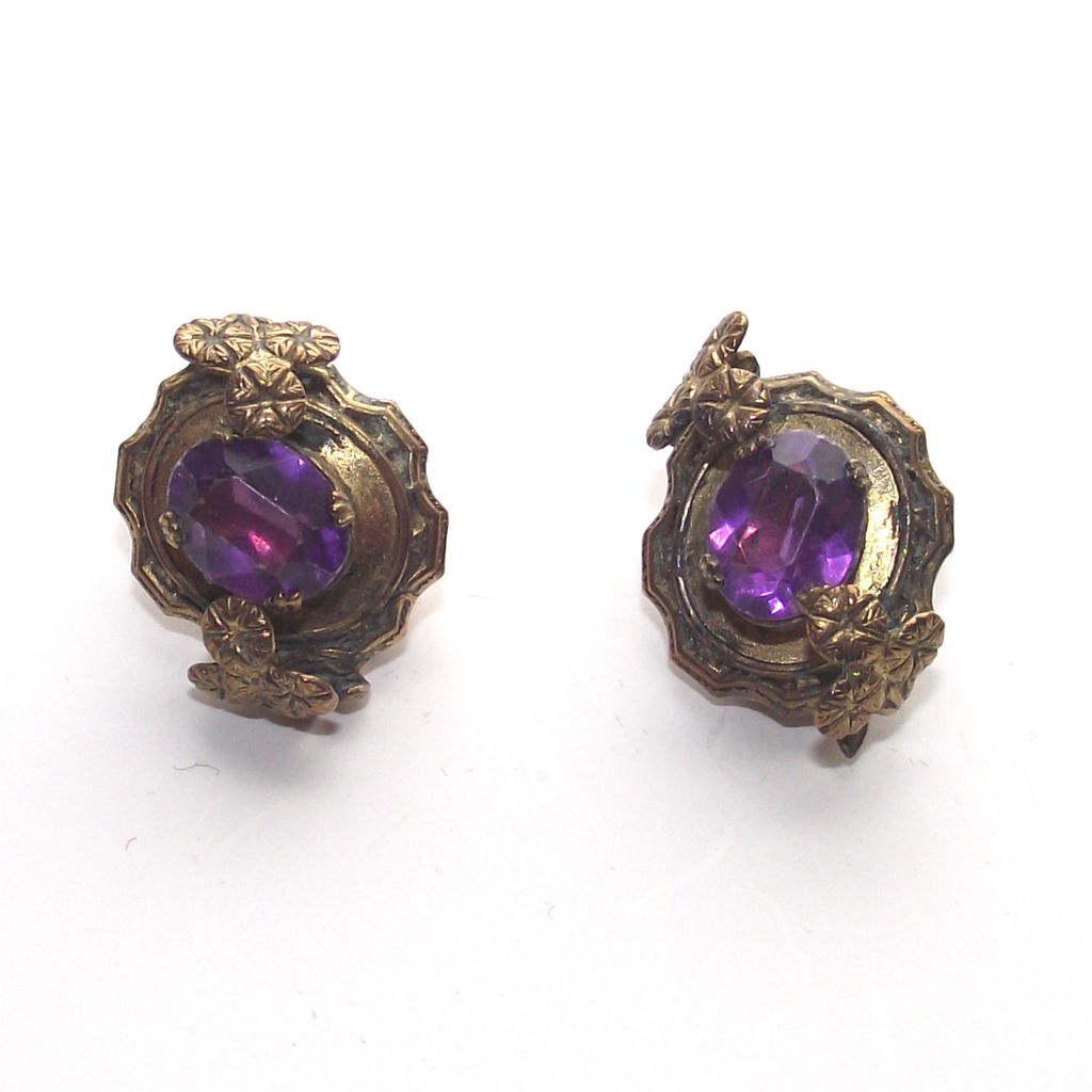 1930s Violet Purple Stone Clips Style Earrings from ...