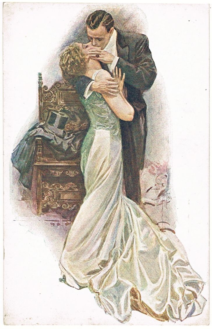 Harrison Fisher postcard The Kiss