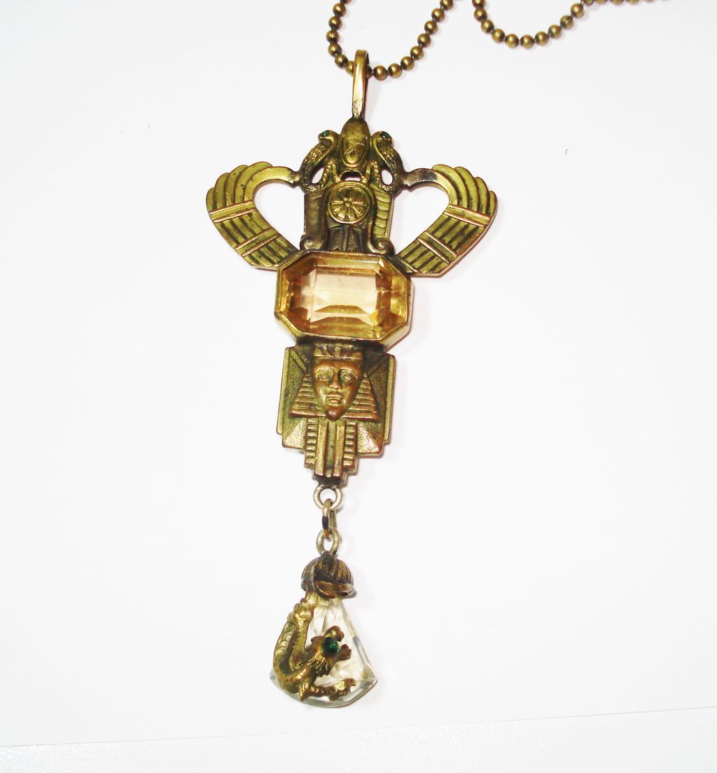 Egyptian Revival GNS Jeweled Snakes Dragon Pendant Necklace from ...