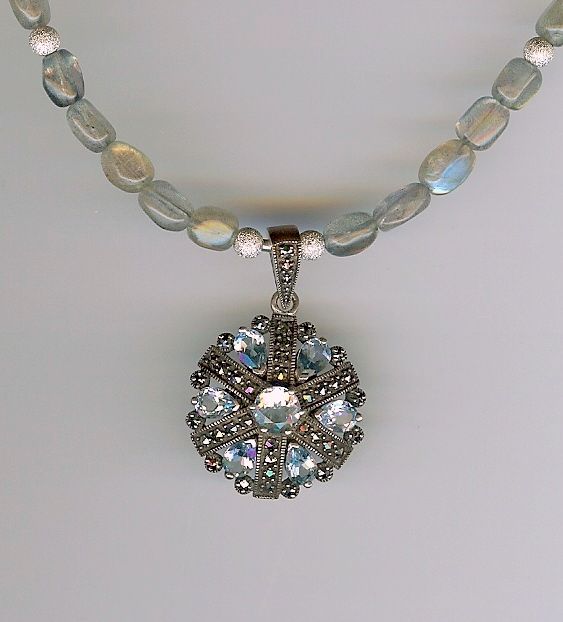 LUBERON- Sky blue topaz pendant & Labradorite Necklace from em ...