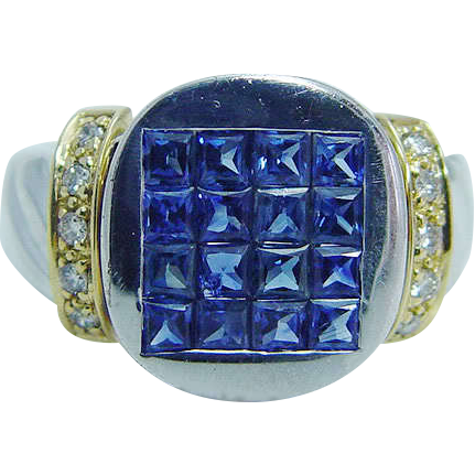 Estate Jewelry 18K Gold Invisible Set Sapphire Diamond Ring LAYAWAY ...