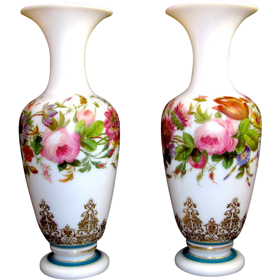 Stunning Baccarat Hand Painted Flower Opaline Vases from grandtour on ...