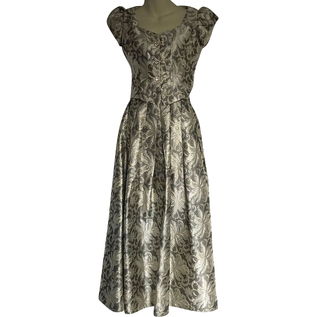 Stunning Silver Gold Brocade Metallic Two Piece Formal Gown from ...