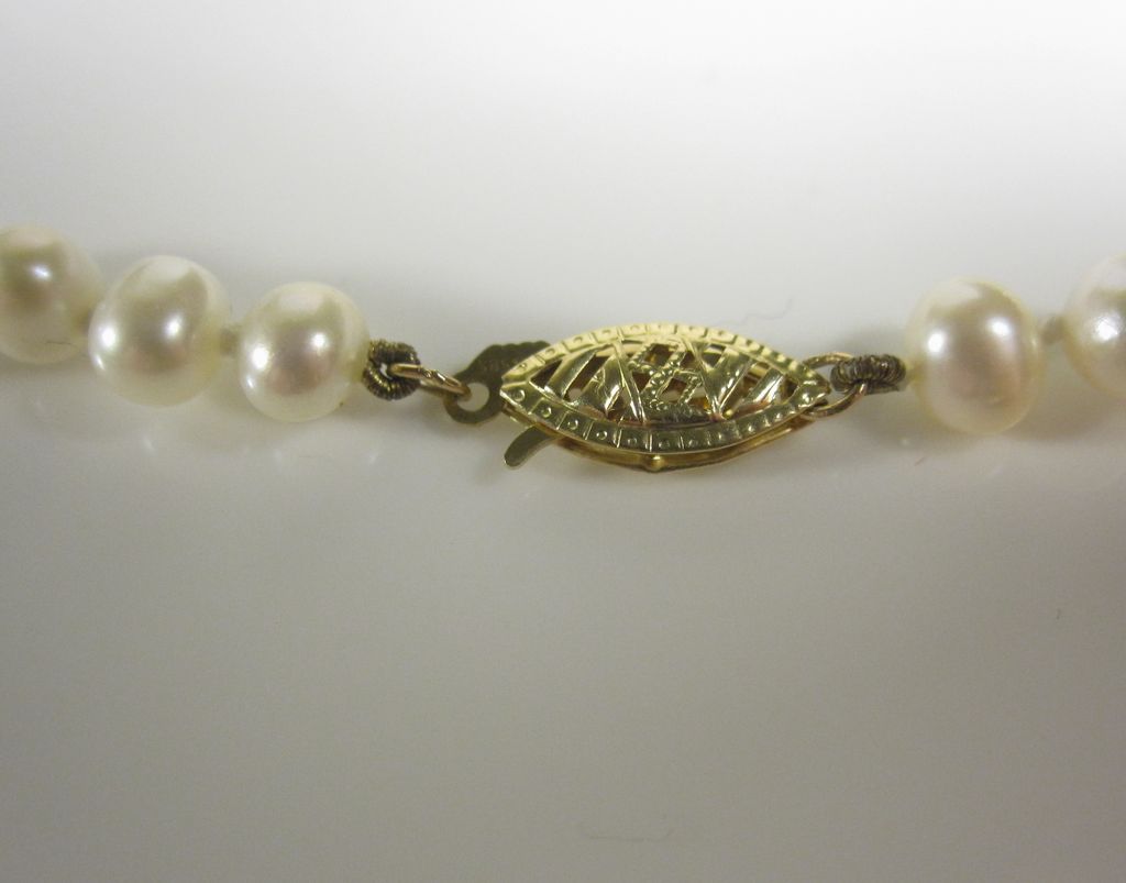 Vintage Necklace Cultured White Pearls & 14k Yellow Gold from ...