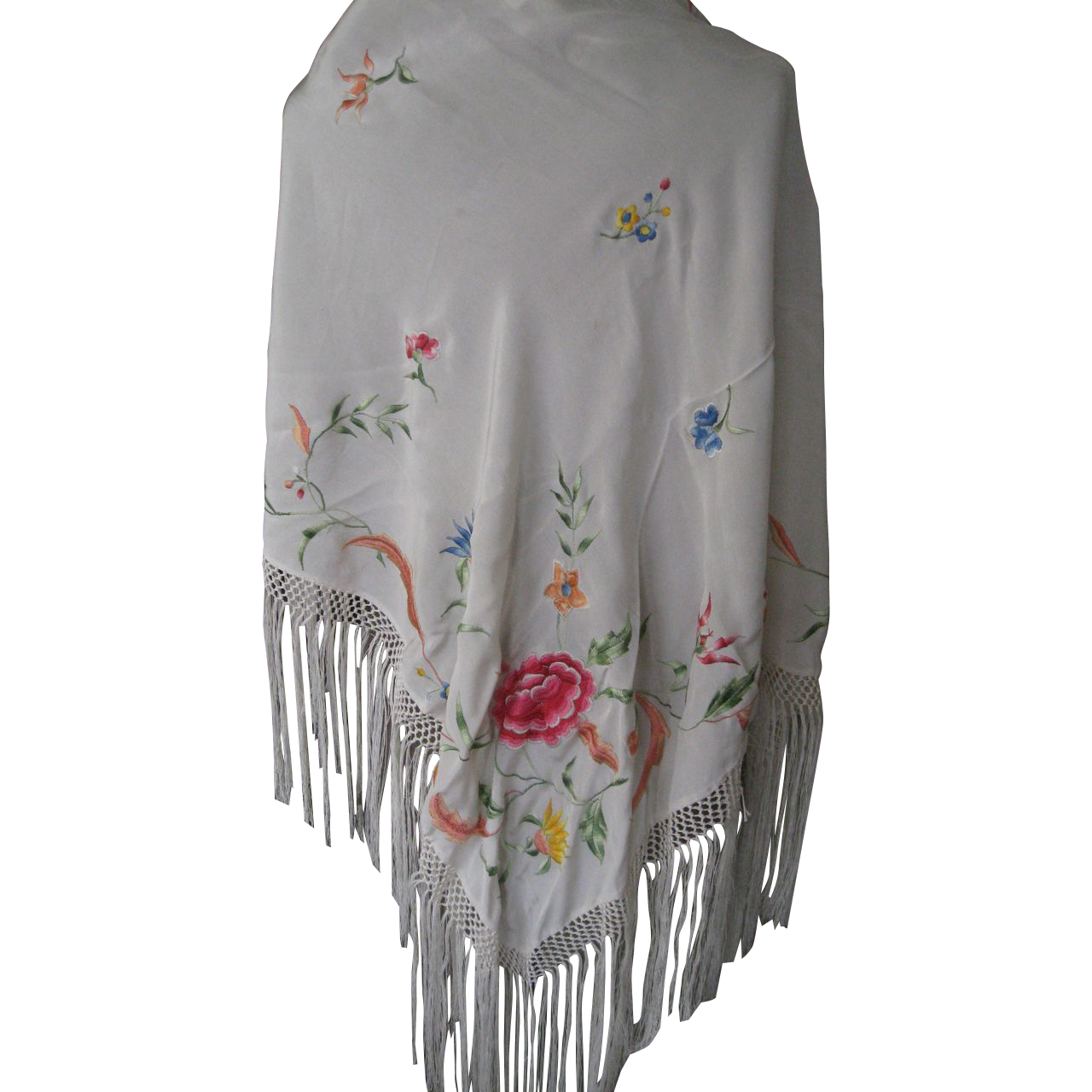 Deco Silk Embroidered Piano Shawl, Piano Table Cloth, Large Fringe from ...