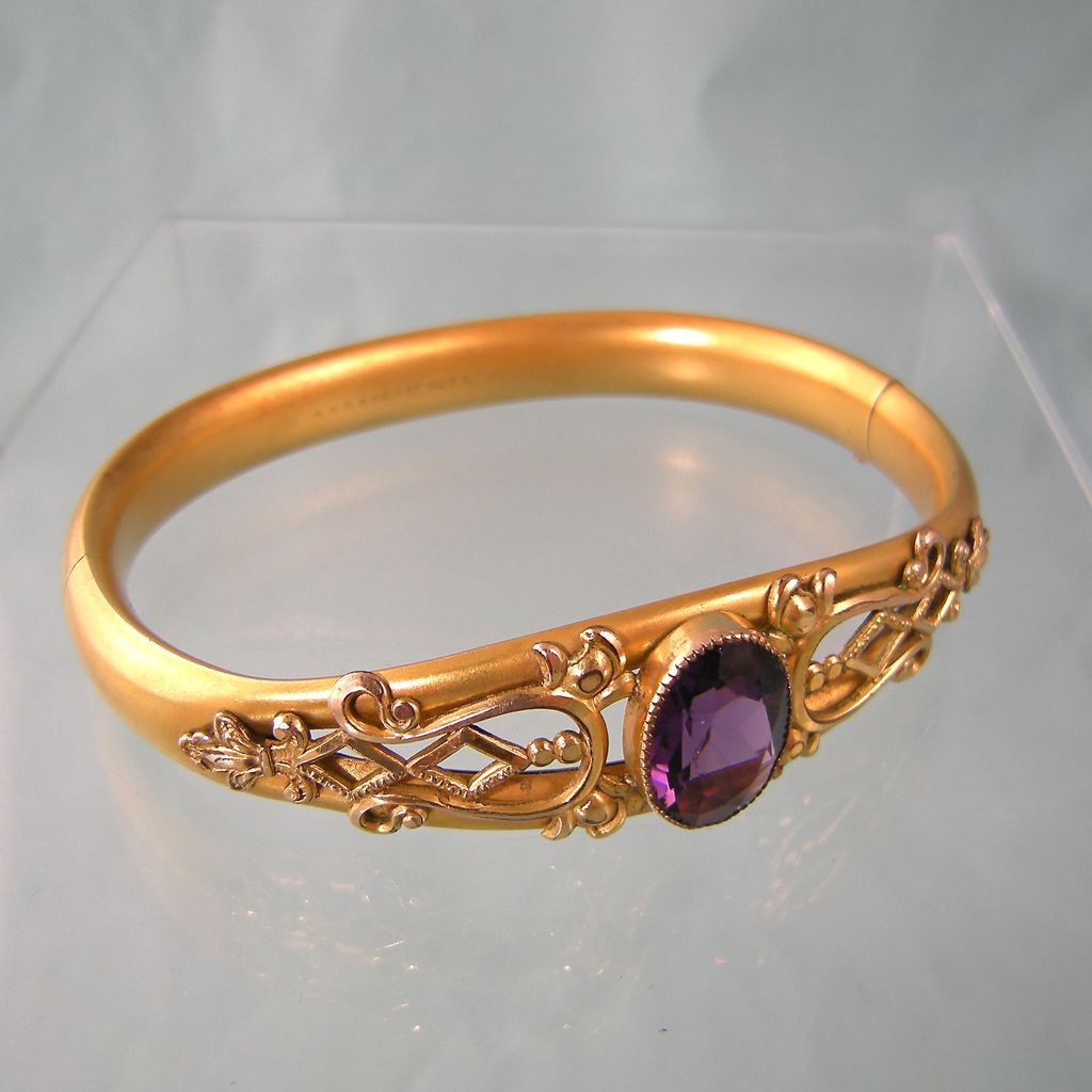 Edwardian Bangle Bracelet with Amethyst Glass and Embellishments, from ...