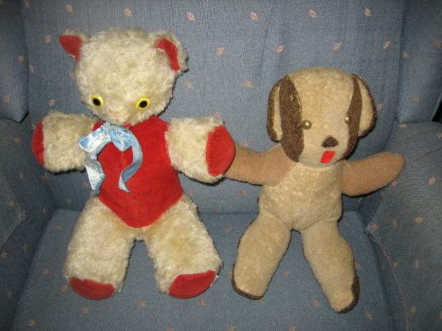 Vintage Stuffed Animal Red and White Bear Cat Toy from joyland on Ruby Lane