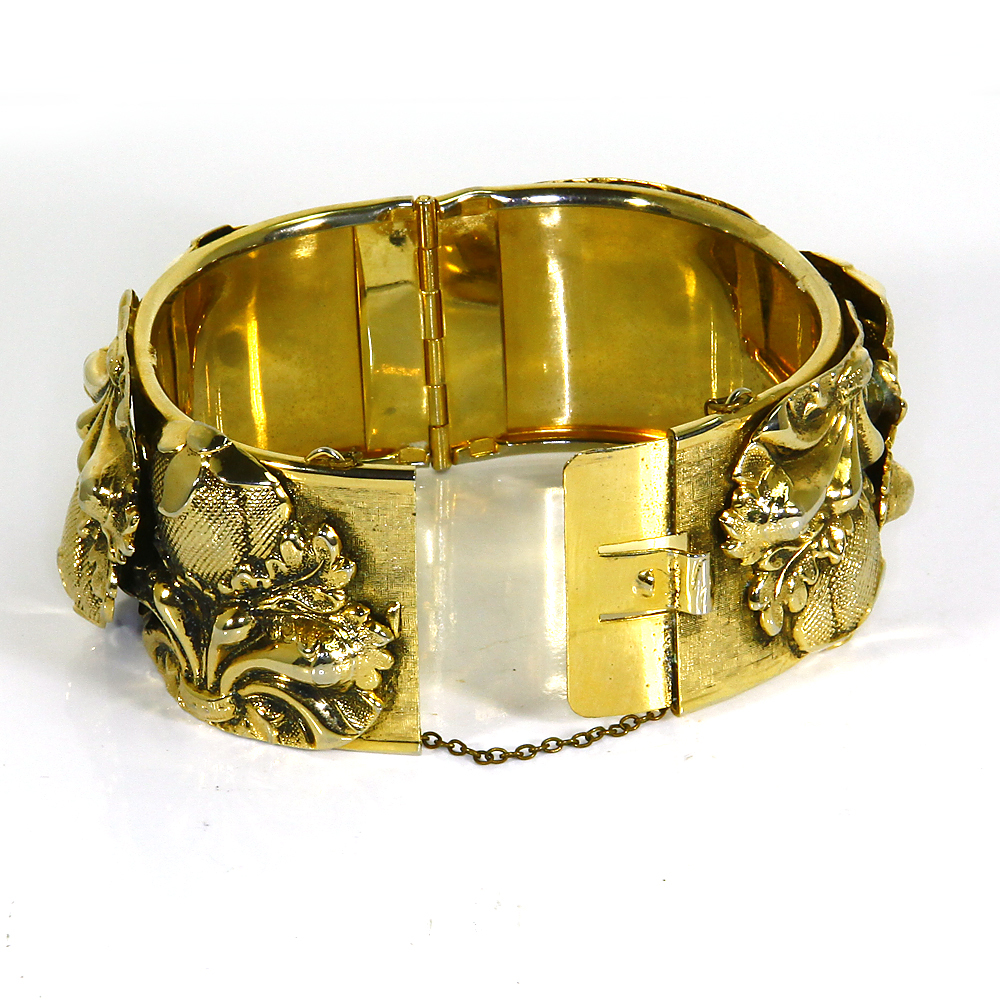 Whiting and Davis Repoussé Hinged Cuff Bracelet – Victorian Revival ...