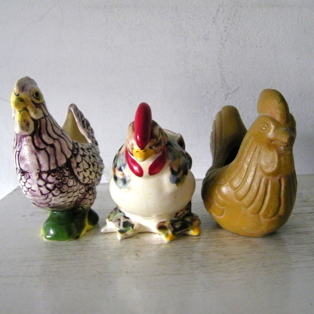 3 Vintage Ceramic Rooster planters from kitchengarden on Ruby Lane