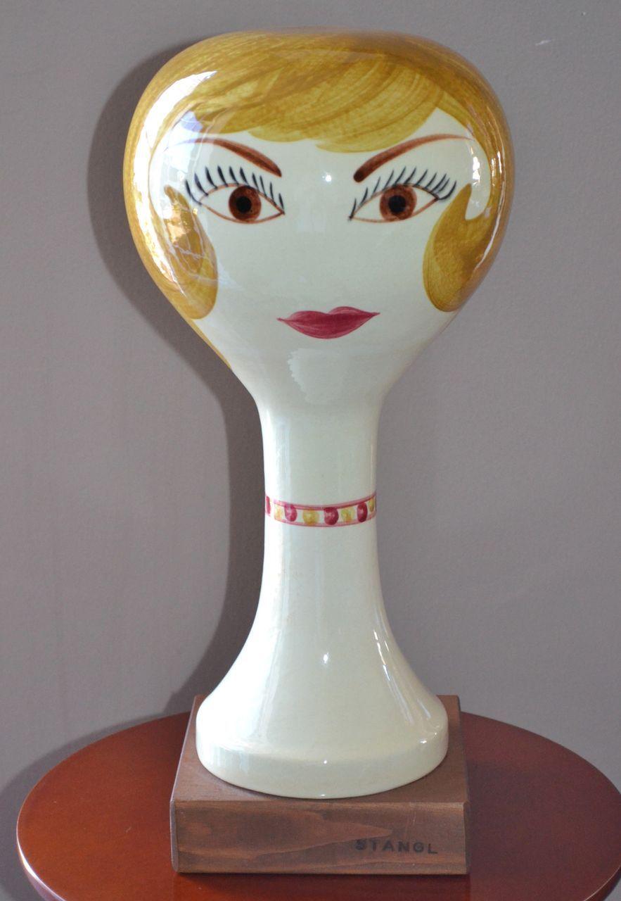 1960s Stangl ~ Blonde Girl Ceramic Wig Head/Sculpture on Wood Base from ...