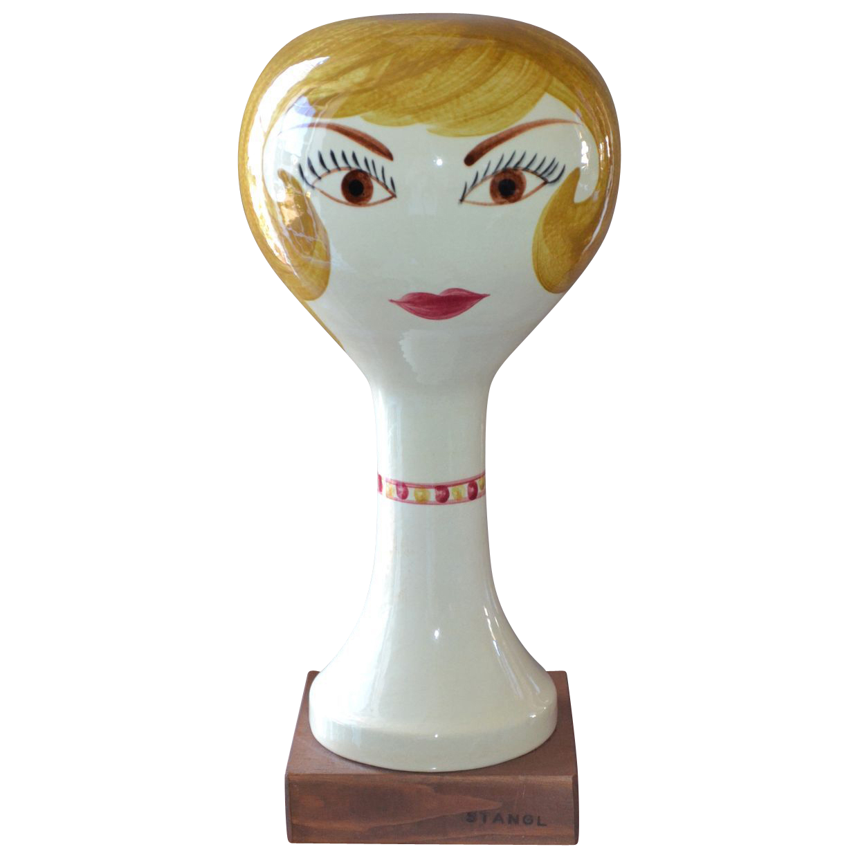1960s Stangl ~ Blonde Girl Ceramic Wig Head/Sculpture on Wood Base from ...