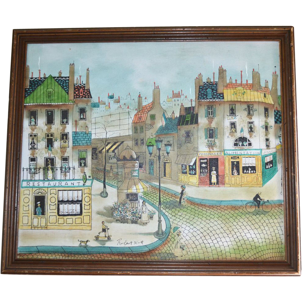 Large Listed French Artist Robert Scott Original Oil Street Scene from ...