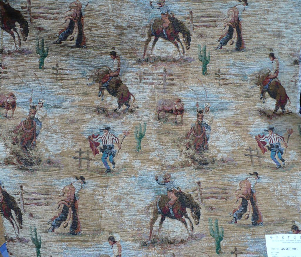 Tapestry Cowboy Fabric from looluus on Ruby Lane