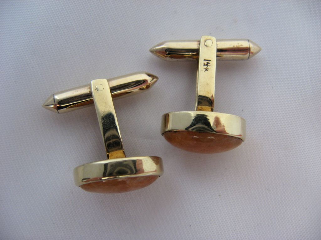 1960s 14K Gold and Sunstone Cufflinks Cuff LInks Tie Tack Set from ...