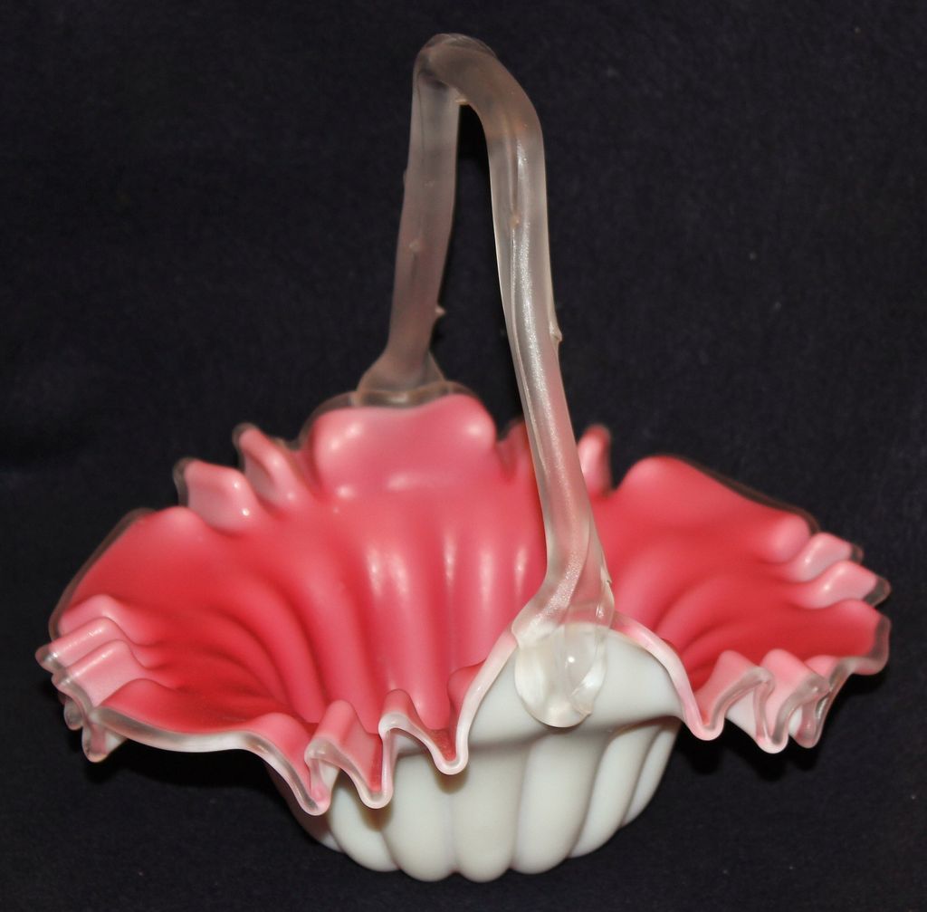 New England Satin Glass Cased Thorn Handle Basket from mosaics on Ruby Lane