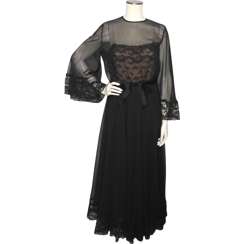 1970s Black Chiffon and Lace Cocktail Dress from myvintageclothesline ...
