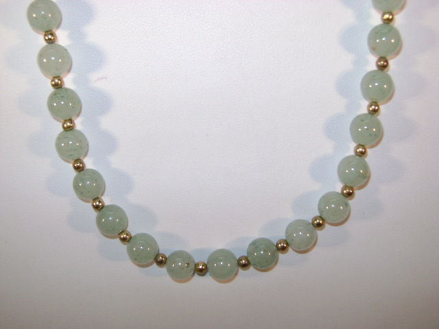 VINTAGE Jade-like Necklace with Gold tone beads from ruthsantiques on ...