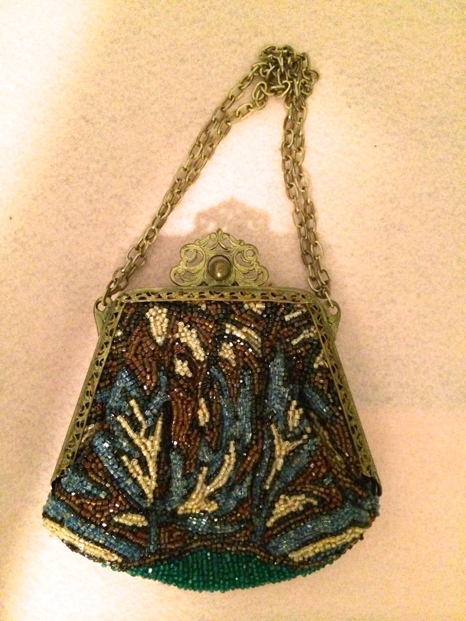 Ornate Framed Small Beaded Purse in Blues, Amber, Green and Beige from ...