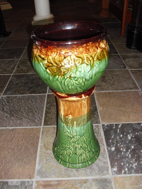 Vintage Jardiniere Pottery Stand and Planter, Robinson Ransbottom from