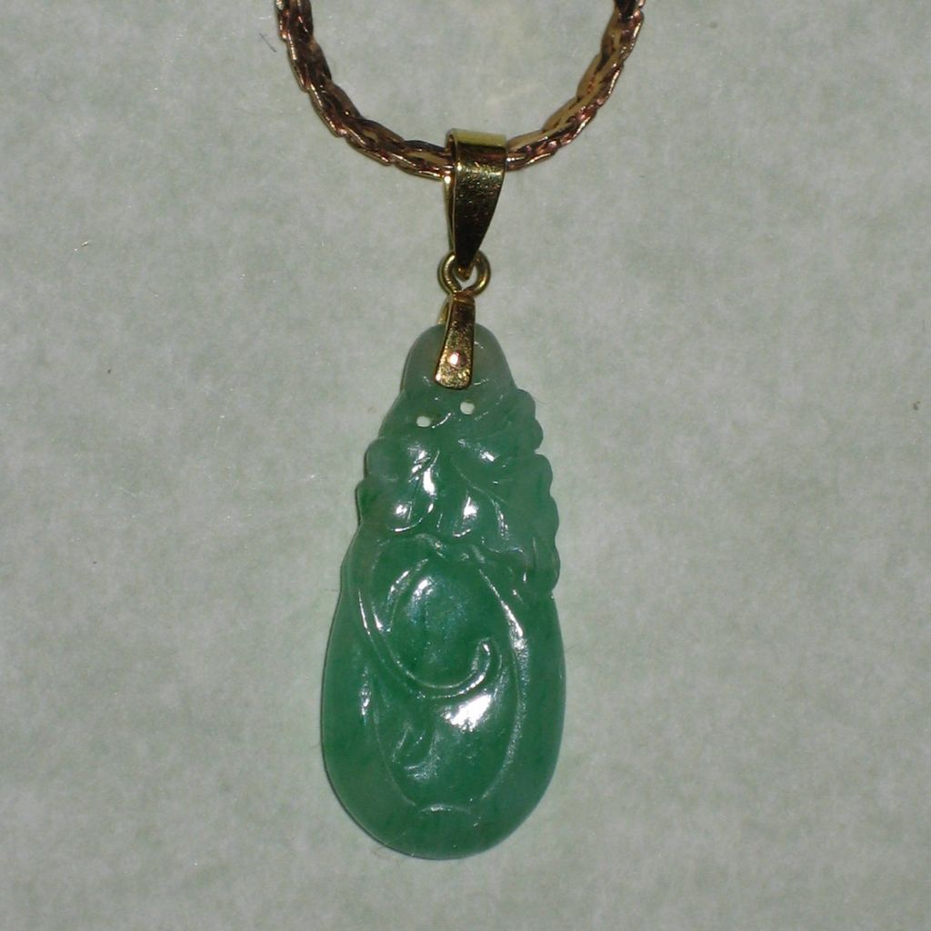 Carved Vintage Jade Pendant with 14K Gold Bail and Chain from ...