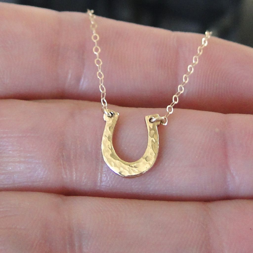 14K Gold Tiny Horseshoe Necklace - Handcrafted, Hammered 9x11mm Lucky ...