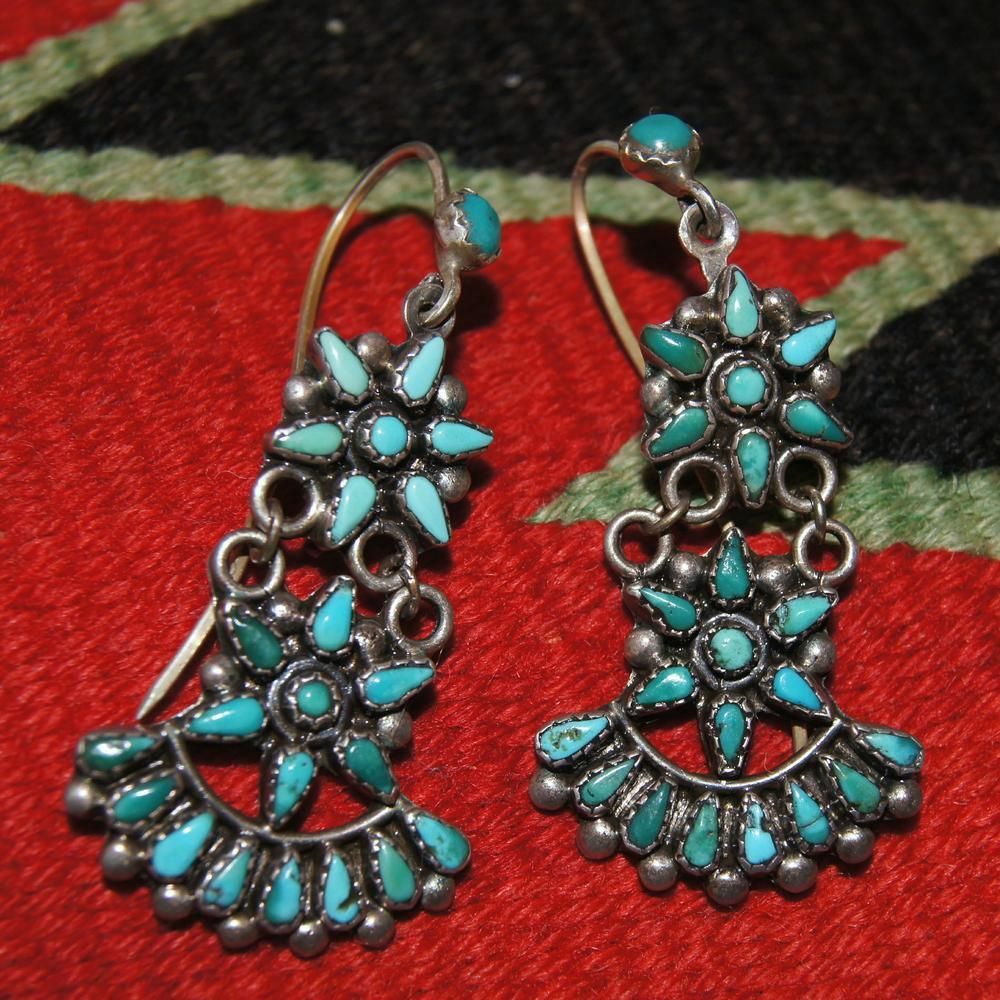 Vintage Zuni Turquoise Star Earrings from uchizonogallery on Ruby Lane