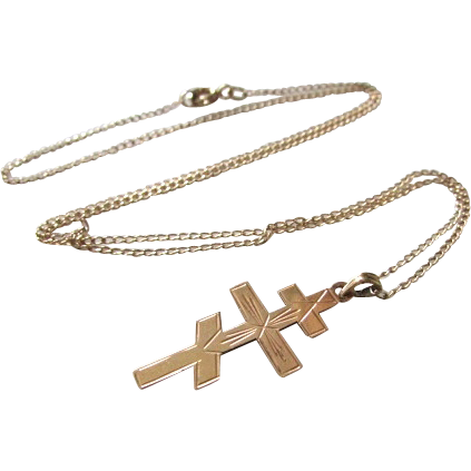 14K Gold French Cross Of Lorraine Religious Pendant Croix de Lorraine ...