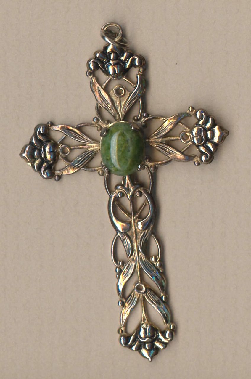 Large Ornate Cross Pendant with Jade Cabochon – Vintage Creed Sterling ...