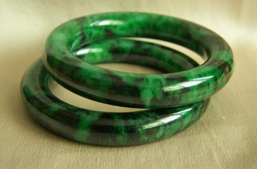Extremely rare vintage pair imperial inky green jadeite jade bangles ...