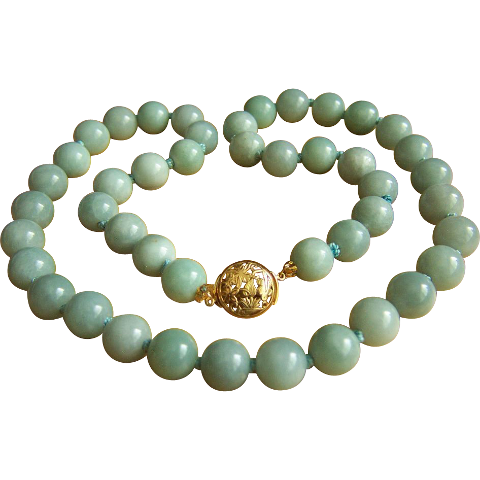 VERY RARE - MING'S MINGS 14K Large Jadeite Jade Bead Necklace 25