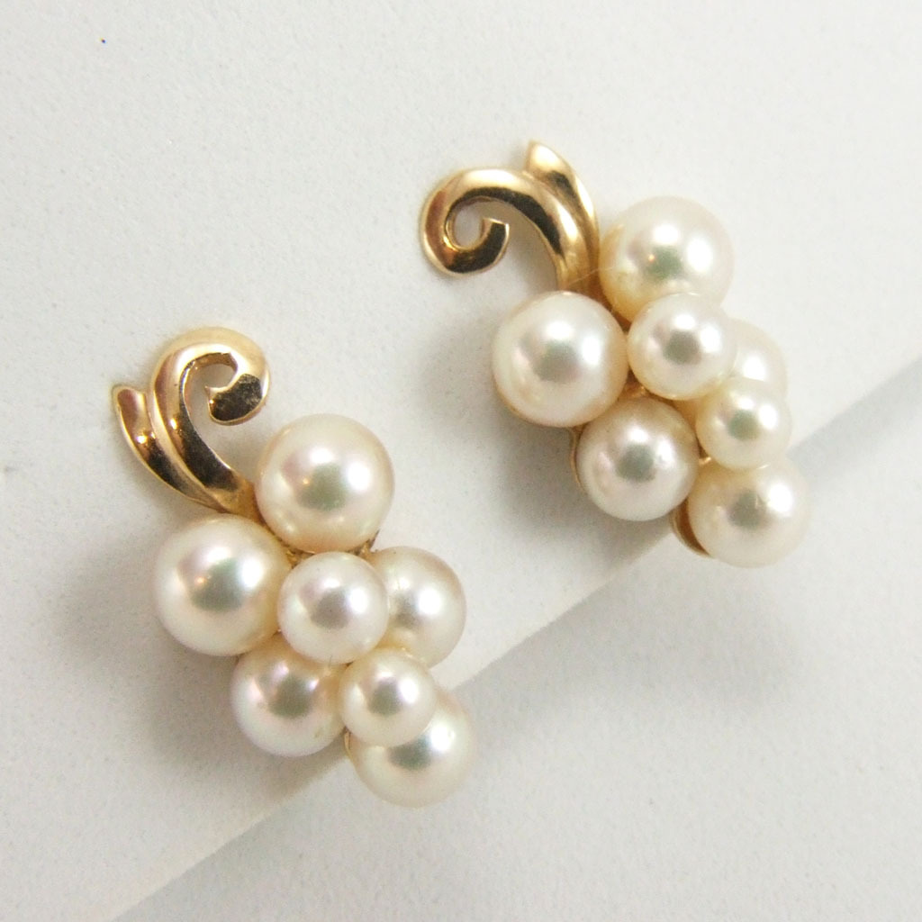 Vintage Mid-Century 14K Gold Cultured Pearl Grape Cluster Earrings from ...