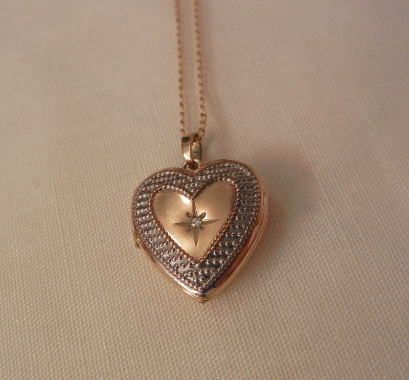 Gold Filled Heart shape Locket Tiny Diamond Necklace from vintageshari ...