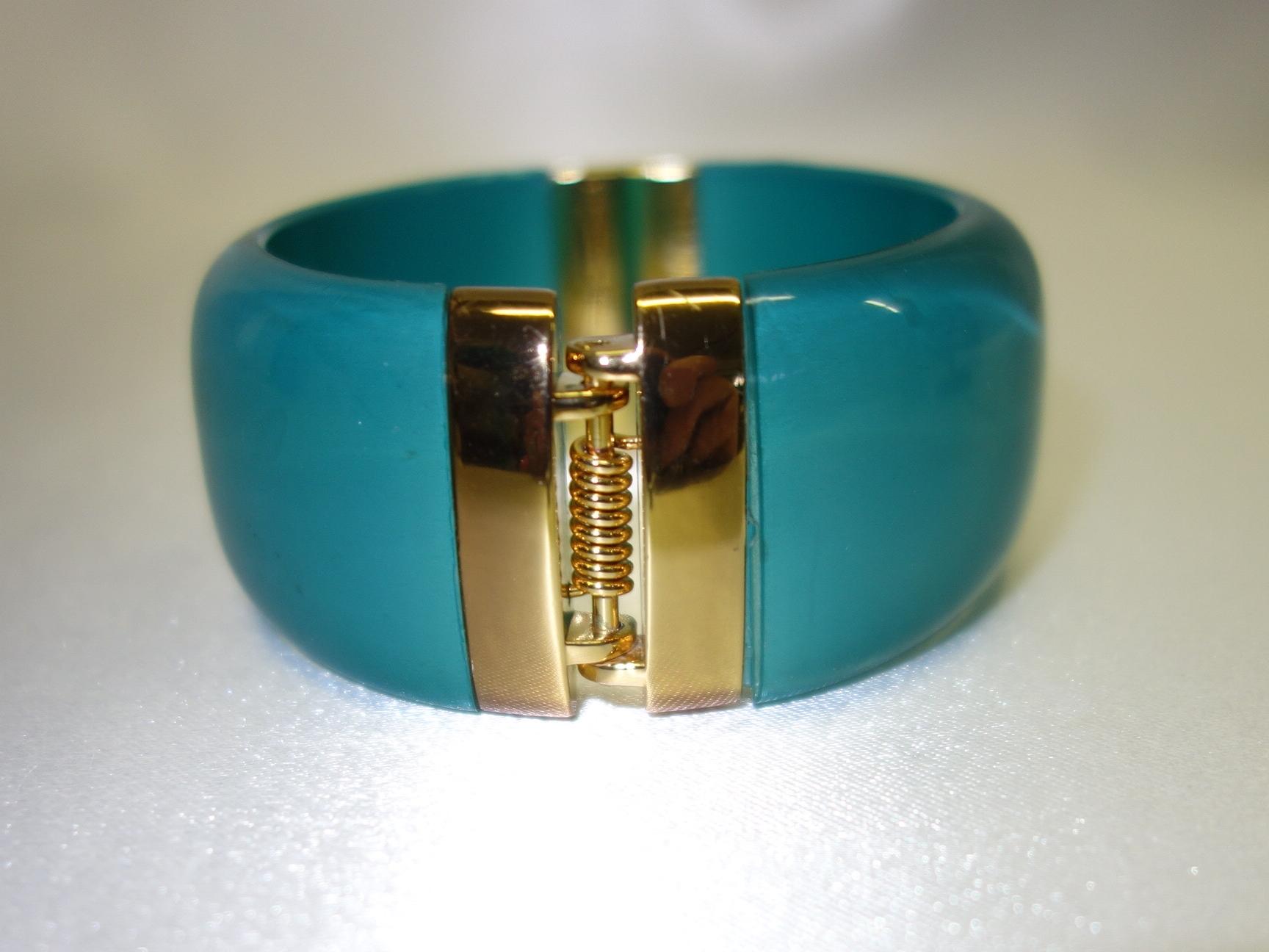 Vintage Moonglow Teal Hinge Bracelet from vintagevault on Ruby Lane