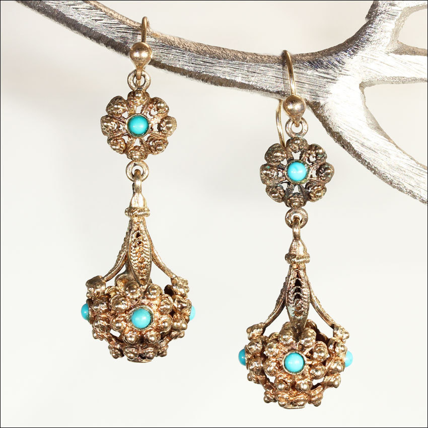 Antique Victorian Turquoise Set 15k Gold Drop Earrings from vsterling ...