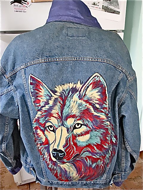 Vintage Levi's Denim Hand Painted Jacket-Wolf 1980